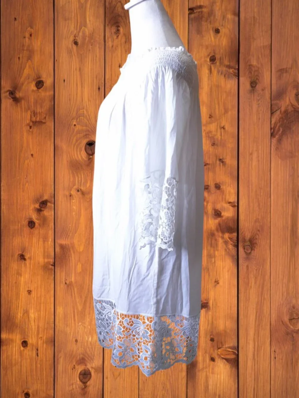 Lise Charmel Size Large White Off Shoulder Mini Dress Tunic Lace Pullover